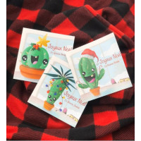 Cactus de Noël et chat. Ensemble de 3 cartes de Noël